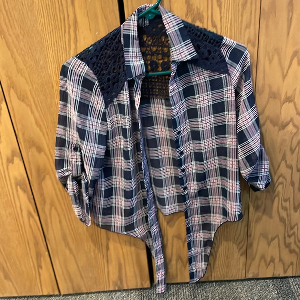 Rue 21 Purple and Black Small Button Shirt